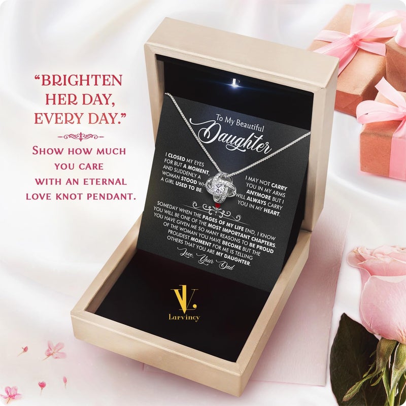 Larvincy To My Daughter Necklace From Dad With Heartfelt Message & Elegant Box, Gifts For Daughter From Father, Beautiful Jewelry Gift From Love Daddy On Graduation, Birthday, Wedding, Christmas - Image 3